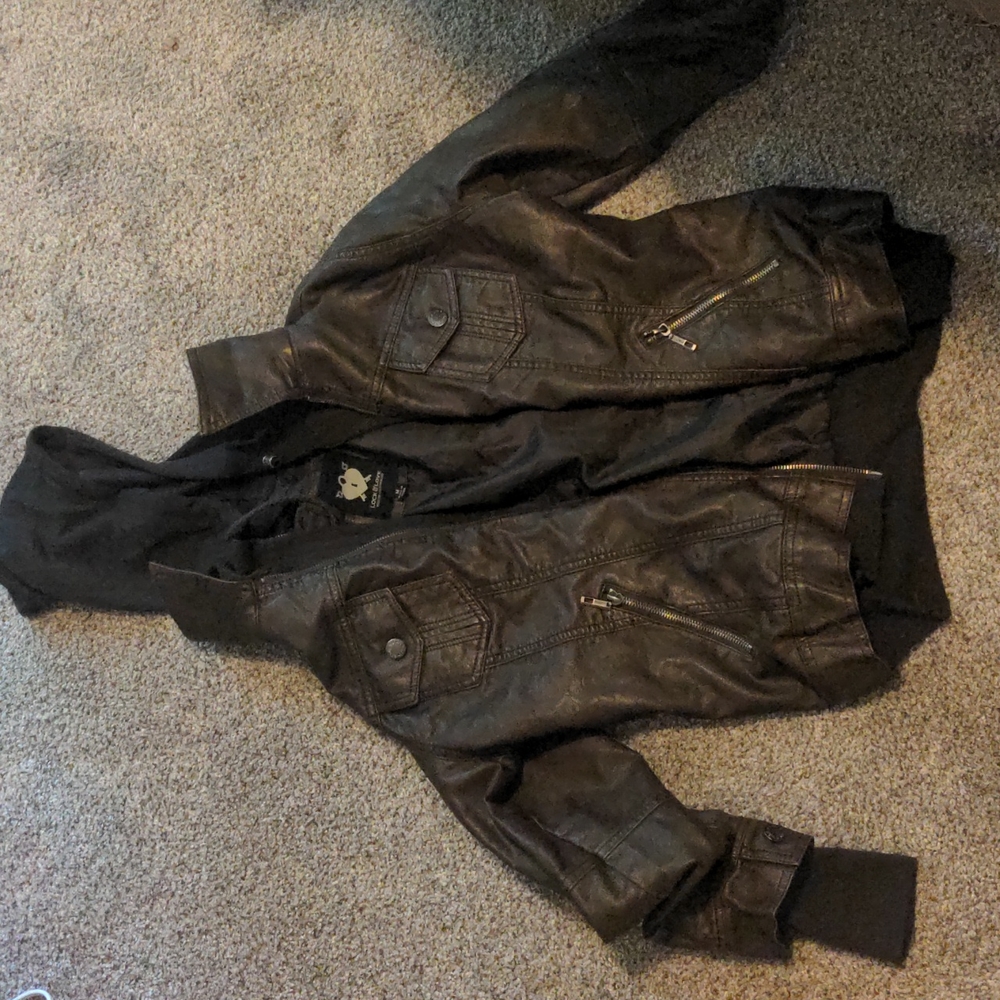 Women's Brown Hooded Faux Leather Jacket